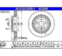 ATE Brake Disc 24.0122-0259.1 for Volvo S60 II T3