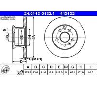 ATE Brake Disc 24.0113-0132.1 Front 278mm Solid Pair (2 pcs)