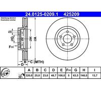 ATE Brake disc 24.0125-0209.1 320,0 25,0 5 108,0 Vented Coated High-carbon FORD: KUGA 2, Focus 2, Tourneo Connect / Grand Tourneo Connect V408 Estate