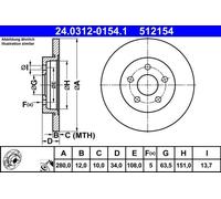 2x Brake disc solid 24.0312-0154.1 ATE for FORD JAGUAR