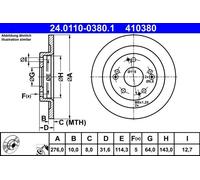 ATE Brake Disc 24.0110-0380.1 - Fits Honda Civic IX (FK) 1.6 2013-2016 - 1x