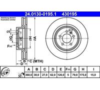 ATE Brake disc Vented 24.0130-0195.1 Brake rotor,Brake discs LAND ROVER,Range Rover Sport (L320),Discovery IV (L319),DISCOVERY IV VAN (L319)