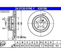 Brake disc ATE 24.0130-0196.1 for RANGE ROVER III (L322) 3.6 2006-2012