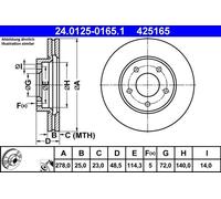 ATE Brake Disc 24.0125-0165.1 for MAZDA 3 (BL) 1.6 2008-2014