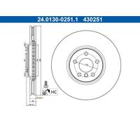 2x Brake disc Vented 24.0130-0251.1 ATE for MINI BMW