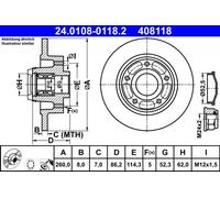 ATE Brake Disc 24.0108-0118.2 - Rear L/R with Bearing - Fits Clio IV, Grand Scenic III