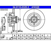 ATE Rear Brake Disc 24.0110-0325.2 for Renault Scenic II & Megane II 8671018107 7701207898