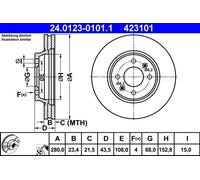 ATE Brake Disc 24.0123-0101.1 Vented for SAAB 900/9000 Combi Coupe - 2x