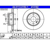 ATE Brake disc 24.0113-0182.1 236,0 12,8 4 100,0 solid Coated SKODA: FELICIA 1, Felicia 1 Pickup, VOLKSWAGEN: Caddy 2 Pickup