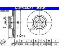 ATE Brake Disc 24.0124-0145.1 277mm 5x100 Vented Coated for Subaru & Toyota