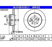 ATE Brake Disc 24.0109-0163.1 - Rear 2x - for Lexus CT, Toyota Prius, Trezia, Ractis, Verso S