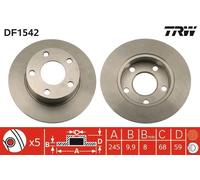 TRW Brake Disc DF1542 - Solid - Fits Audi 100 C3 & 200 C2 Saloon Quattro
