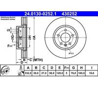 Brake disc ATE 24.0130-0252.1 for AMAROK 2.0 2011-2022