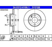 1X Brake disc ATE 24.0312-0106.1 for VW GOLF I (17) 1.6 1982-1983