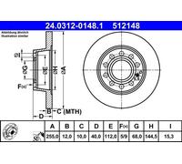 ATE Rear Brake Disc 24.0312-0148.1 - Fits Audi A4 B6, Seat Exeo (8E0615601D/8E0615601Q)