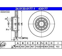 ATE Brake Discs 24.0130-0177.1 Vented for Audi A8 D2 S8 - 2 pcs