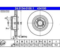1X Brake disc ATE 24.0134-0100.1 for AUDI A6 C6 (4F2) 3 2006-2008