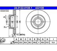 ATE Brake disc 24.0122-0108.1 256,0 22,0 4 108,0 Vented Coated High-carbon AUDI: 80 B4 Saloon, Coupe B3, 80 B4 Avant