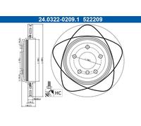 ATE Brake disc BMW 24.0322-0209.1 34201166073,34216855157,34216864052 Brake rotor,Brake discs,Brake rotors