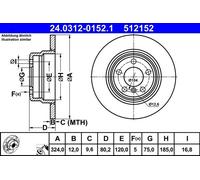 2x Brake disc solid 24.0312-0152.1 ATE for BMW X5