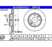 2x Brake disc Vented 24.0320-0132.1 ATE for CITROËN PEUGEOT