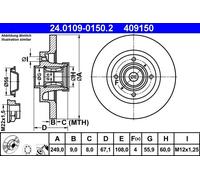 X2 PCS REAR BRAKE DISC PAIR L&R 24.0109-0150.2 ATE I
