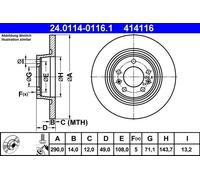1X Brake disc ATE 24.0114-0116.1 for CITROEN JUMPY II Van 2 2007-2016