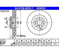 ATE Brake Disc 24.0128-0253.1 OE Replacement Top Quality 1 piece