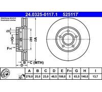 Brake disc ATE 24.0325-0117.1 for VOLVO C30 (533) 2 2006-2012