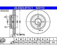 Brake disc ATE 24.0323-0113.1 for FORD FIESTA VI Van 1.0 2013-2017
