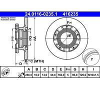 1X Brake disc ATE 24.0116-0235.1 for TRANSIT V363 Bus (FAD, FBD) 2 2016-2024