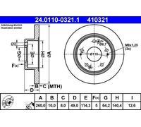 2x Brake disc solid 24.0110-0321.1 ATE for HONDA ACCORD VII