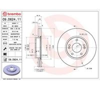 BREMBO Brake disc PRIME LINE - UV Coated internally vented 09.D624.11 Brake rotor,Brake discs HYUNDAI,KIA,i30 Schrägheck (PDE, PD, PDEN)