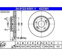 ATE Brake Disc 24.0122-0301.1 for Hyundai IONIQ 1.6 (2016-2022) - 1 pc