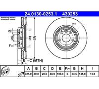 Brake disc ATE 24.0130-0253.1 for JAGUAR XE (X760) 2.0 2015-