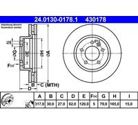 Brake disc ATE 24.0130-0178.1 for LAND ROVER DISCOVERY IV (L319) 2.7 2009-2018