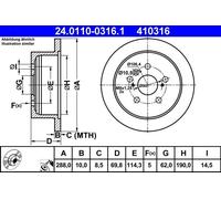 ATE Brake Disc for LEXUS RX 400h - 24.0110-0316.1 - Solid