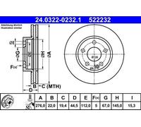ATE Brake Disc 24.0322-0232.1 Vented for Mercedes-Benz A-Class - 2 pcs