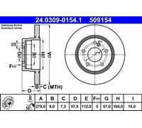 ATE PowerDisc Brake Disc 24.0309-0154.1 - 278mm x 9mm, 5x112, Solid Coated - Mercedes C-Class