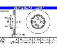 ATE Brake Discs 24.0122-0247.1 Vented - 2x for MINI Roadster Convertible