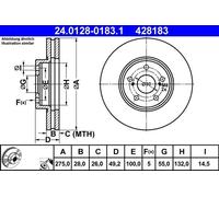 2x Brake disc Vented 24.0128-0183.1 ATE for TOYOTA AVENSIS AVENSIS Liftback