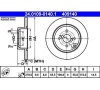 2x Brake disc solid 24.0109-0140.1 ATE for TOYOTA COROLLA COROLLA Estate