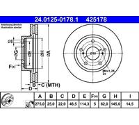 2x Brake disc Vented 24.0125-0178.1 ATE for TOYOTA RAV 4 III