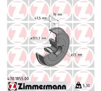 Brake drum 470.1855.00 ZIMMERMANN for DACIA RENAULT