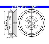 Brake drum ATE 24.0223-0016.1 for SKODA ROOMSTER (5J7) 1.2 2007-2015