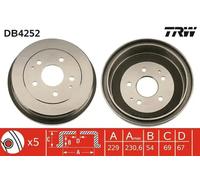 2x Brake drum DB4252 TRW for DAIHATSU TERIOS