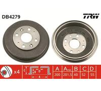 Brake drum DB4279 TRW for MAZDA 323 S Mk IV 323 C Mk IV 323 F Mk IV 121 II DEMIO
