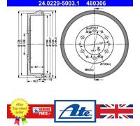 ATE Brake Drum 24.0229-5003.1 - Fits Toyota Hilux Vigo VII Pickup 2.5 D 4WD