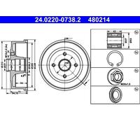 ATE 24.0220-0738.2 Brake drum