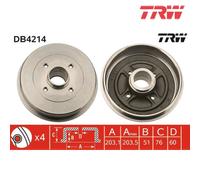 TRW Brake Drum DB4214 - ZF Aftermarket - Fits Dacia Logan 1.2 16V